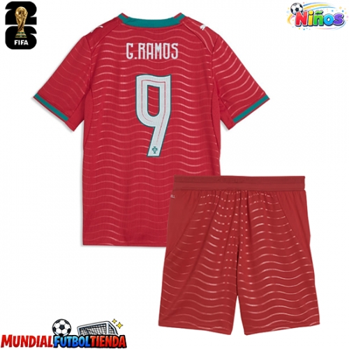 Camiseta Portugal Goncalo Ramos #9 Primera Equipación Replica Mundial 2026 para niños mangas cortas (+ Pantalones cortos)